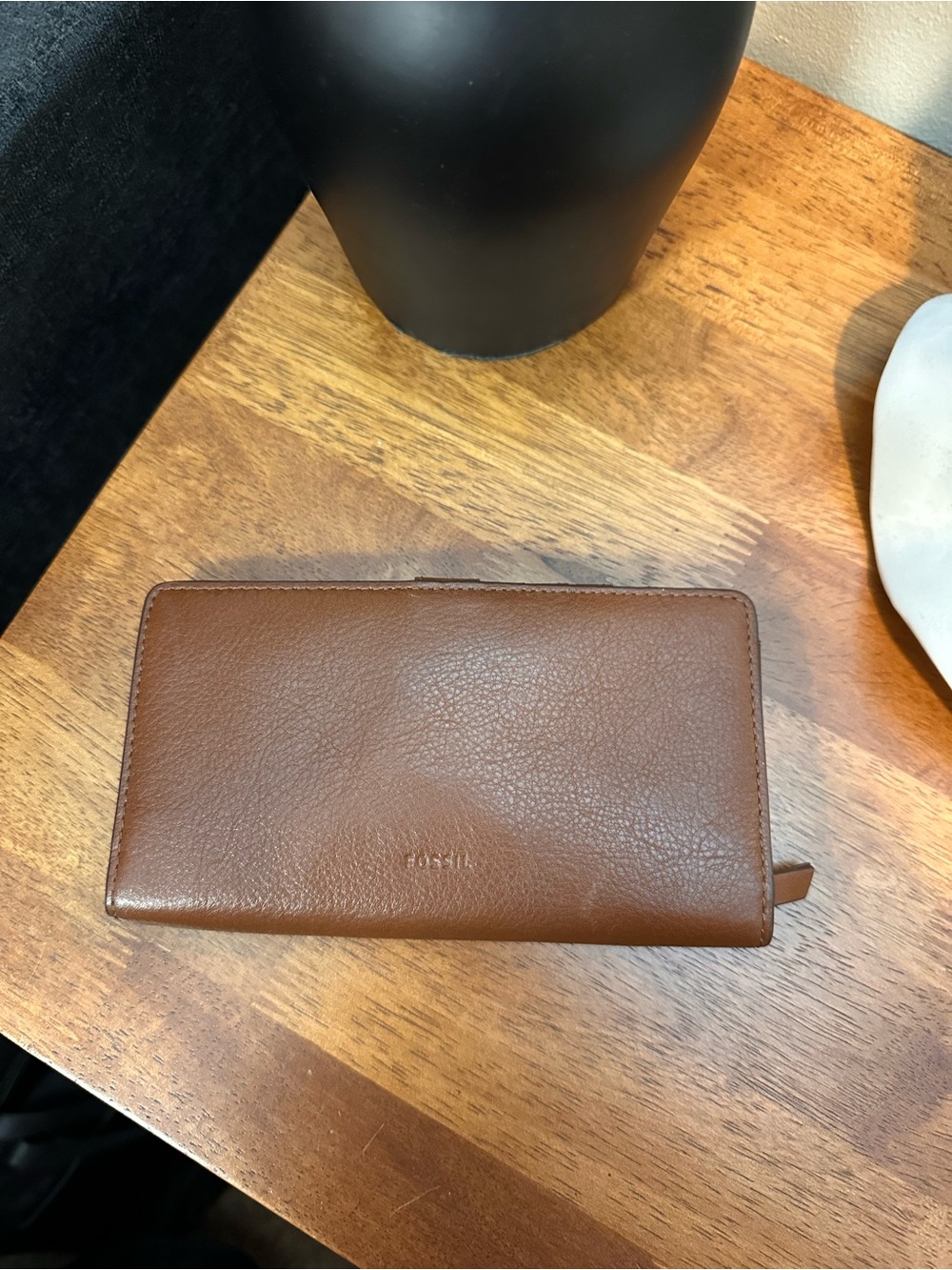 Fossil Chestnut Brown Leather Zip Wallet